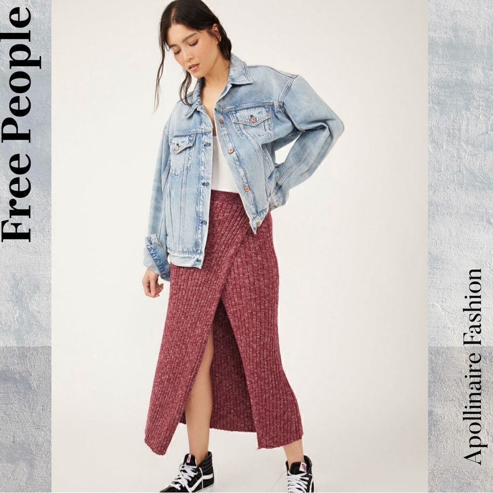 FREE PEOPLE BETTER DAYS MIDI SKIRT IN MAROON LARGE NEW